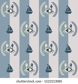 Nautical pattern, Seamless vector illustration with abstract crabs and ships