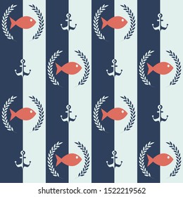 Nautical pattern, Seamless vector illustration with abstract fish and anchor