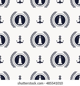 Nautical pattern, Seamless vector illustration with lighthouses and anchors
