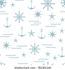 nautical pattern in shades of blue, vector illustration
