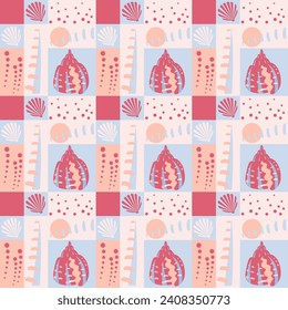 A nautical pattern with shells. Summer color scheme. Flat vector image.	
