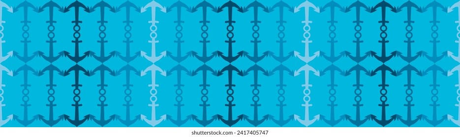 Nautical pattern with white anchors on deep blue textured summertime background	