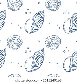 Nautical patterns featuring seashells and marine elements on a light background