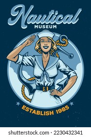 Nautical Pinup Girl Vintage T-shirt Design