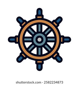 Nautical pirate ship steering wheel isolated vector illustration