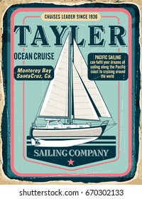 Nautical poster with sample text OCEAN CRUISE Sailing company.