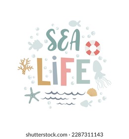 Nautical print with pirate and lettering. Can be used to print on a t-shirt, postcard, poster.