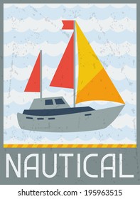 Nautical. Retro poster in flat design style.