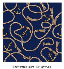 nautical rope anchor fringe design  for towel seamless pattern