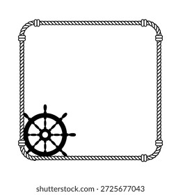 Borda de corda náutica com ilustração de roda de navio