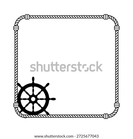 Nautical rope border with ship wheel illustration