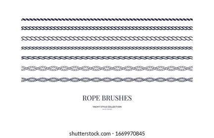 Nautical rope brushes set. Seamless pattern. Yacht style design. Vintage decorative elements. Template for prints, cards, fabrics, covers, menus, banners, posters and placard. Vector illustration. 