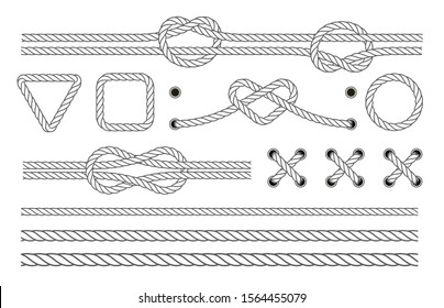 Nautical Rope Frames And Borders. Marine Rope, Nautical Border, Cord, String Knot Twisted. Sailing Sport Vector Decoration Elements. 