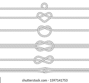 Nautical rope frames and borders, seamless pattern. Marine rope. Sailing sport vector decoration elements. 