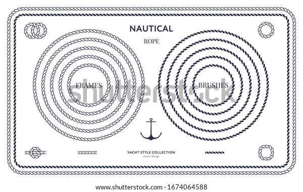 Nautical rope frames and bordes set. Yacht style design.\
Vintage decorative elements. Template for prints, cards, fabrics,\
covers, flyers, menus, banners, posters and placard. Vector\
illustration. 