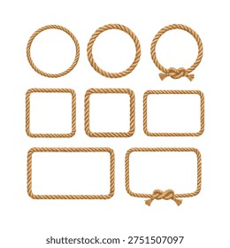 Nautical Rope Frames Collection Circle and Rectangle Marine Rope Borders Set