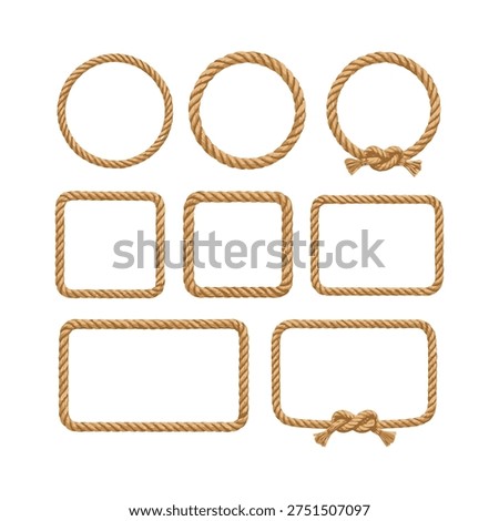 Nautical Rope Frames Collection Circle and Rectangle Marine Rope Borders Set