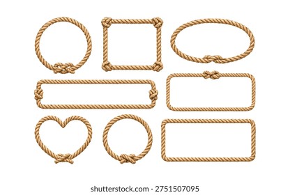 Nautical Rope Frames Set with Knots Circle, Oval, Rectangle and Heart Rope Borders