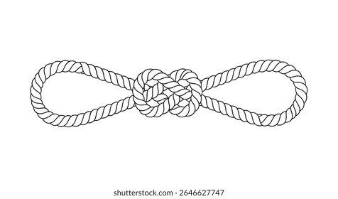 Nautical Rope Knot Isolated on White Background: Vector Illustration with Twisted Strand