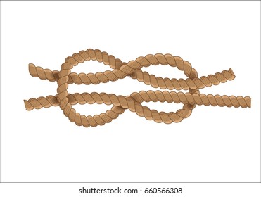 Nautical rope knot symbol. Silhouette vintage style. Beige brown knot on white background. Vector design.
