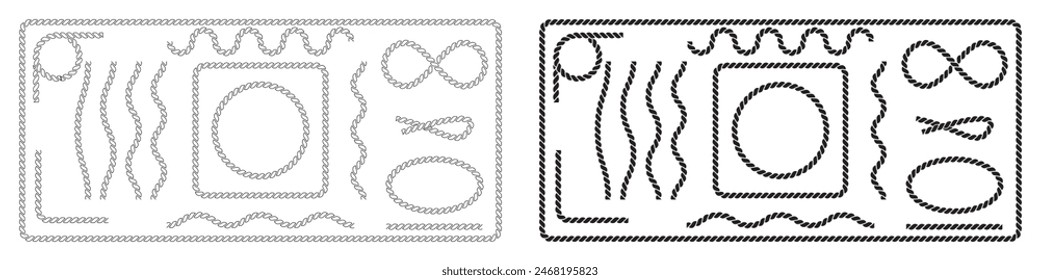 Nautical rope knots, border and frames vector set.