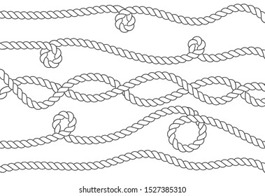 Nautical rope knots and frames set. Template for prints, cards, fabrics, covers, flyers, banners. Vintage decorative elements.