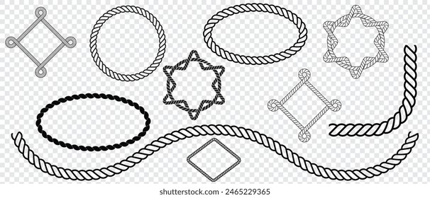 Nautical rope knots and frames set. Yacht style design. Vintage decorative elements. Template for prints, cards, fabrics, covers, flyers, menus, banners, posters and placard.  eps 10