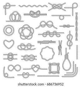 Nautical Rope Knots. Tie Chart Use By Boaters, Paddlers, Scouts, Search And Rescue, Arborists, Climbers. Nautical Rope Icon Flat Style Illustration Isolated On White Background.