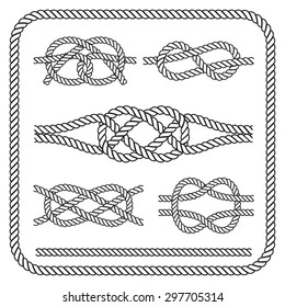 Nautical rope knots. Vector silhouettes