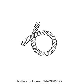 Nautical rope loop or knot drawn in thin line sketch style vector icon illustration isolated on white background. Marine cord curved border or frame element design.