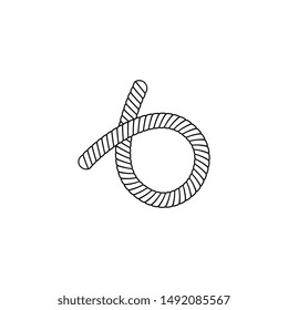 Nautical rope loop or knot drawn in thin line sketch style vector icon illustration isolated on white background. Marine cord curved border or frame element design.