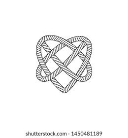 Nautical rope loop or knot twisted in the heart shape and drawn in thin line sketch style vector icon illustration isolated on white background. Marine cord design element.