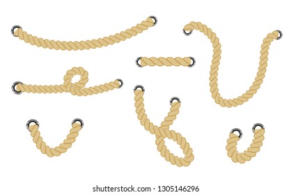 Nautical rope. Rope marine,cord round, string knot twisted . vector illustration