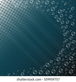 Nautical rope mesh pattern on dark blue underwater background with bubbles. Maritime style background.