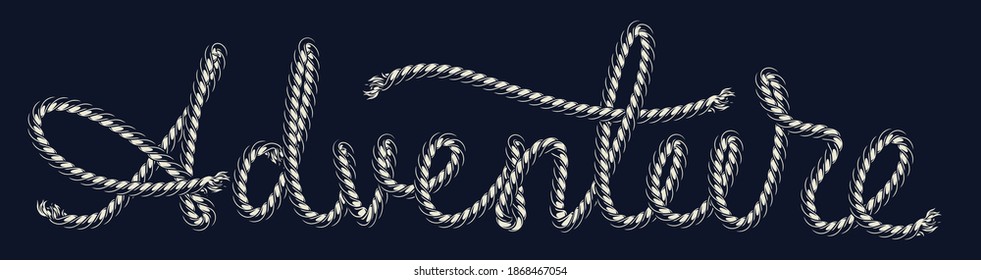 Nautical rope pattern brush with Adventure inscription in vintage style isolated vector illustration