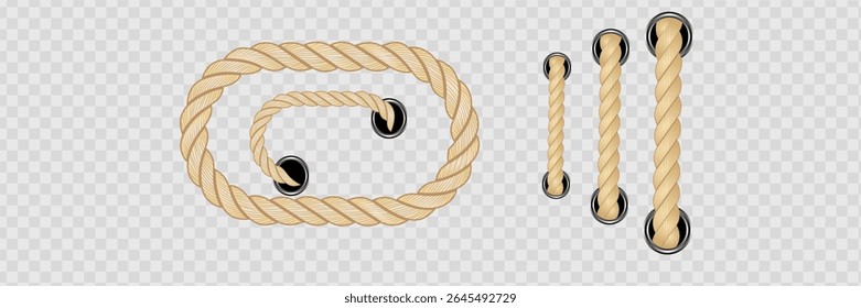 Nautical rope. Round and square rope frames, cord borders. Sailing vector decoration elements. Rope marine, nautical border, cord round, string knot twisted illustration