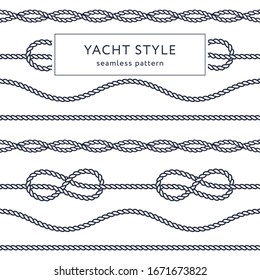 Nautical rope seamless pattern. Yacht style design. Vintage decorative background. Template for prints, wrapping paper, fabrics, covers, flyers, banners, posters and placards. Vector illustration. 