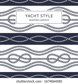 Nautical rope seamless pattern. Yacht style design. Vintage decorative background. Template for prints, wrapping paper, fabrics, covers, flyers, banners, posters and placards. Vector illustration. 