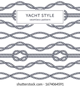 Nautical rope seamless pattern. Yacht style design. Vintage decorative background. Template for prints, wrapping paper, fabrics, covers, flyers, banners, posters and placards. Vector illustration. 