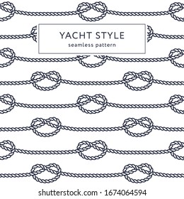 Nautical rope seamless pattern. Yacht style design. Vintage decorative background. Template for prints, wrapping paper, fabrics, covers, flyers, banners, posters and placards. Vector illustration. 