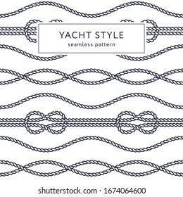 Nautical rope seamless pattern. Yacht style design. Vintage decorative background. Template for prints, wrapping paper, fabrics, covers, flyers, banners, posters and placards. Vector illustration. 