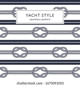 Nautical rope seamless pattern. Yacht style design. Vintage decorative background. Template for prints, wrapping paper, fabrics, covers, flyers, banners, posters and placards. Vector illustration. 