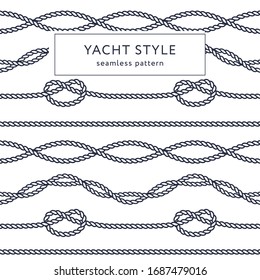 Nautical rope seamless pattern. Yacht style design. Vintage decorative background. Template for prints, wrapping paper, fabrics, covers, flyers, banners, posters and placards. Vector illustration. 