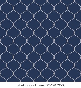 Nautical rope seamless tied fishnet pattern on dark blue background