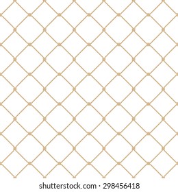 Nautical rope seamless tied gold fishnet pattern on white background