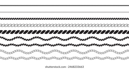 Nautical rope set. Seamless pattern. Yacht style design collection. Vintage decorative elements. Vector illustration.