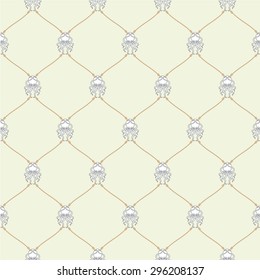 Nautical rope and tied Kraken seamless fishnet pattern on beige background