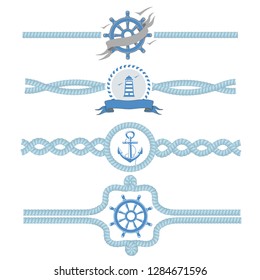 Nautical rope vector borders. Dividers vintage design frame illustration