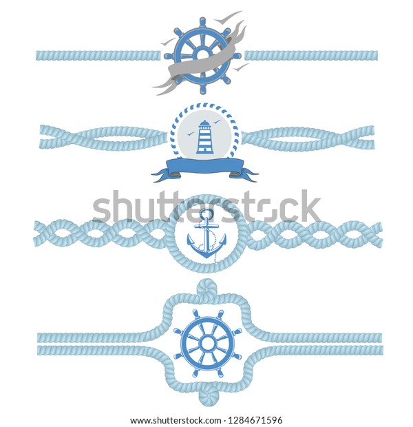 Nautical rope vector borders. Dividers\
vintage design frame\
illustration