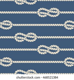 Nautical ropes with knots seamless pattern. Vector cord strong design and illustration string twisted